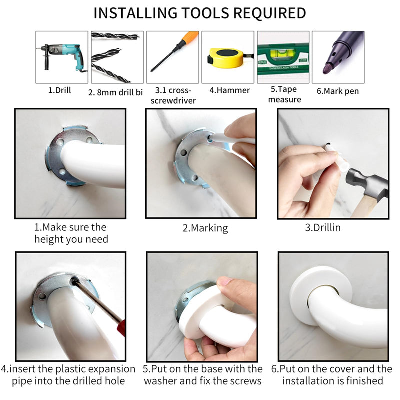 Non-Slip handrails, Stainless Steel Shower Safety Handles, Suitable for bathrooms, Elderly, Handicapped, Handicapped, and Pregnant Women (White, 23.6 1.4in) White 23.6*1.4in
