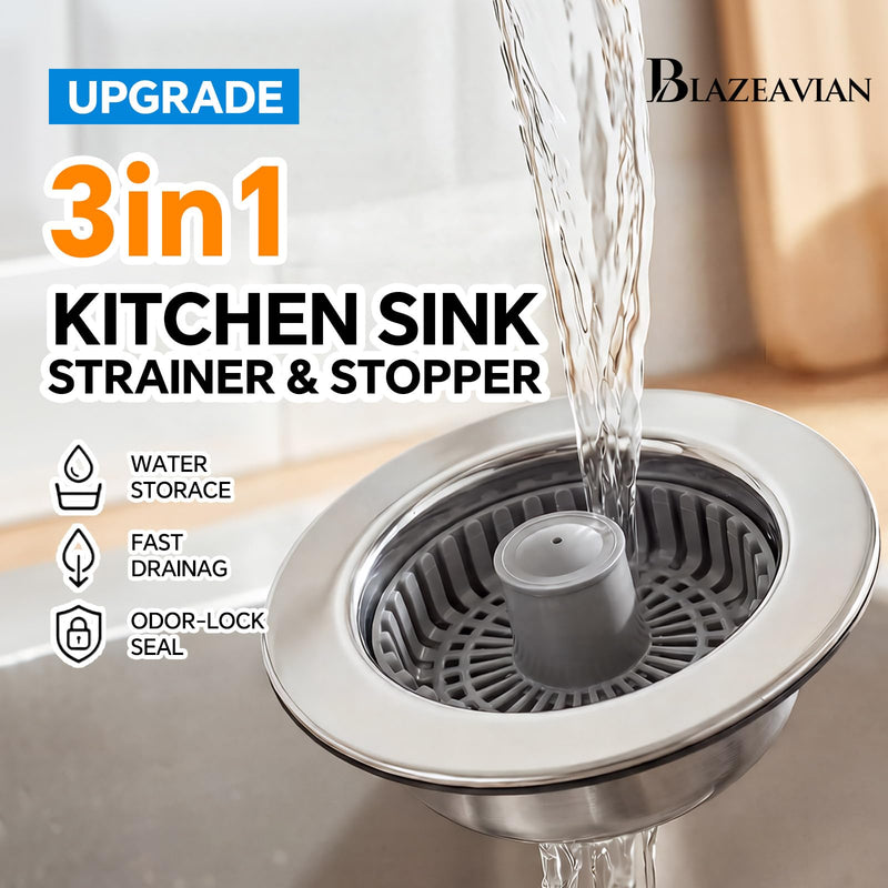 Kitchen Sink Stopper, 3 in 1 Pop Up Kitchen Sink Drain Strainer, with an Extra Basket Strainer, Sink Drain Stopper for US Standard 3-1/2 Inch, Brass Material Electroplate (Silver 2pcs) Silver 2pcs