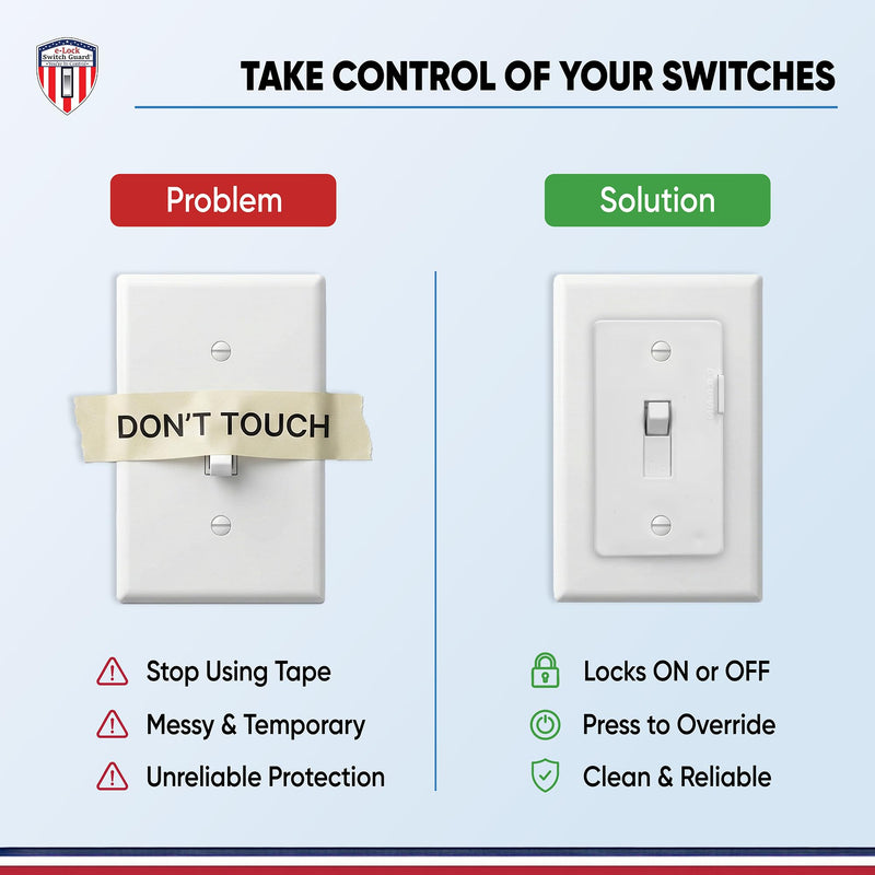 eLock Switch Guard for Toggle Switches | Child Proof Light Switch Lock with ON/OFF Push Button | Made in USA | Protect Devices, TV's, Security Camera, Gas Fireplace | Safety Cover | Ivory | 2 Pack 2 Count