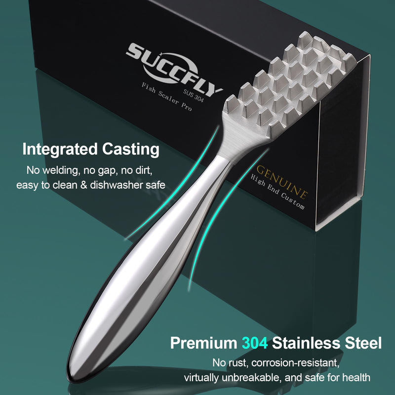 Fish Scaler Set, Premium Fish Descaler Tool, Stainless Steel Fish Scale Remover with Serrated Sawtooth Ergonomic Handle for Kitchen, Seafood Markets (Fish Scaler + 2 Pack Fish Bone Tweezers) Fish Scaler 7.52" + 2 Pack Tweezers