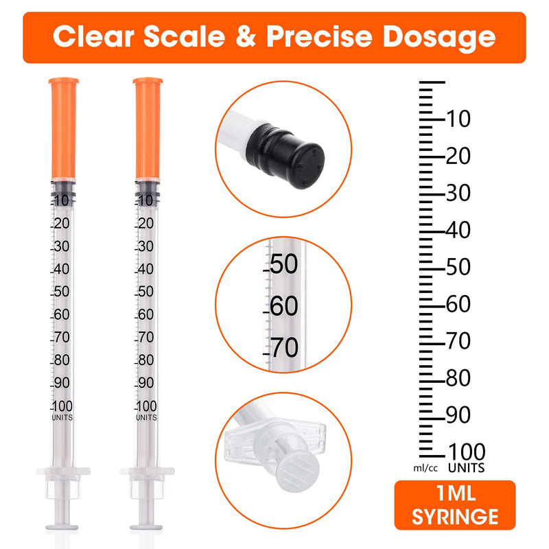 1ml/cc 32G 5/16" (8mm) Syringe, U-100 Scientific Lab Syringes, Disposable Individually Packaged, 100 Pack 1ML-32G 5/16" 100.0