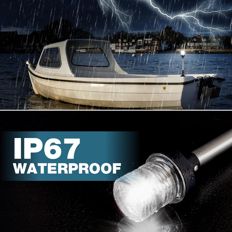 12 Inches Anchor Light Boat Stern Light Waterproof IP67, White Fold Down Marine Navigation Lights for Boats LED for Pontoon, Jon Boat and Bass Boats (12-24V) 12 Inches