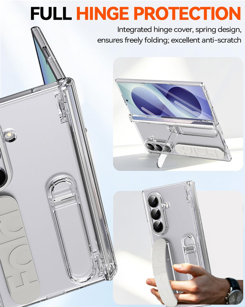 Finger Strap for Samsung Galaxy Z Fold 8 Ultra Case, All-Round Hinge Protection Cover Screen Protector Kickstand Feature Hand Finger Grip Cover Matte Slim Phone Case for Z Fold 8 Ultra Clear