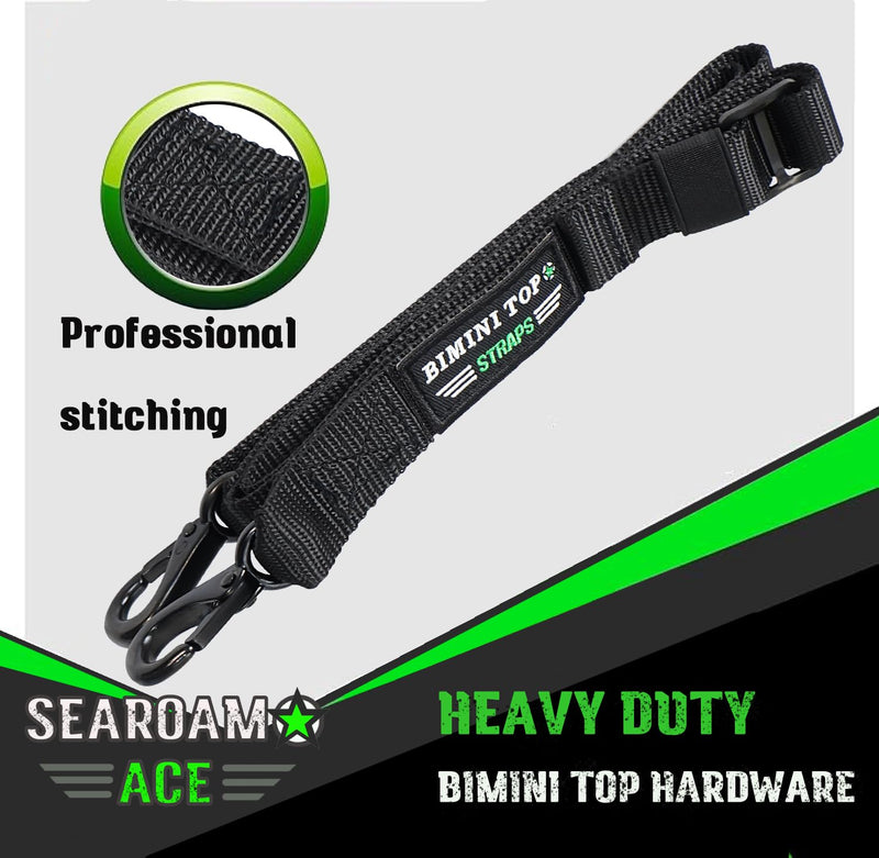 Boat Bimini Top Straps 2 PCS Adjustable Straps with SS 316 Black Plating Hooks 24"~60" Marine Black Nylon Embroidery Webbing Strap,1000LB Break Limit