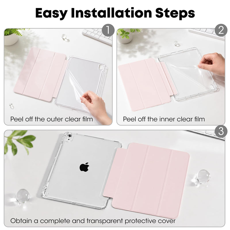 Kenke Case for iPad (A16) 11th/10th Generation 11''/10.9'' (2025/2022) | with Built-in right Side Pencil Holder，Shockproof Cover with Clear Back Shell，Anti-Yellow，Auto Wake/Sleep (Pink) Pink