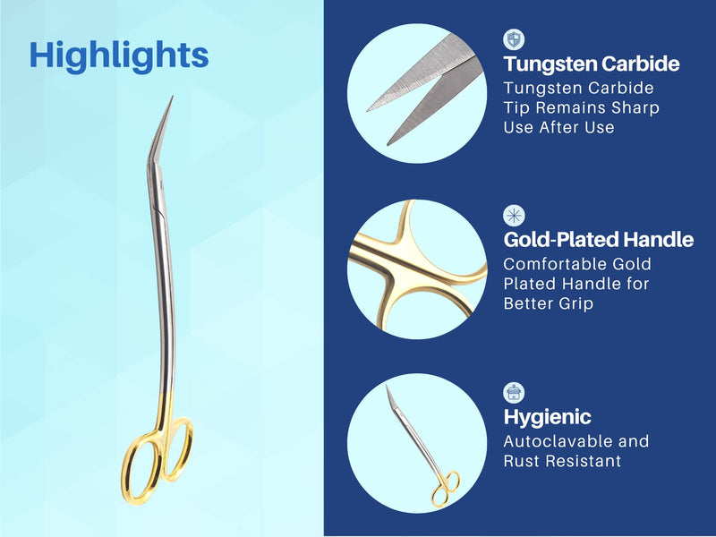 ARTMAN INSTRUMENTS Dean Scissors 7 inches Double Curved Gold Plated with tungsten carbide inserts Surgical Dental ENT
