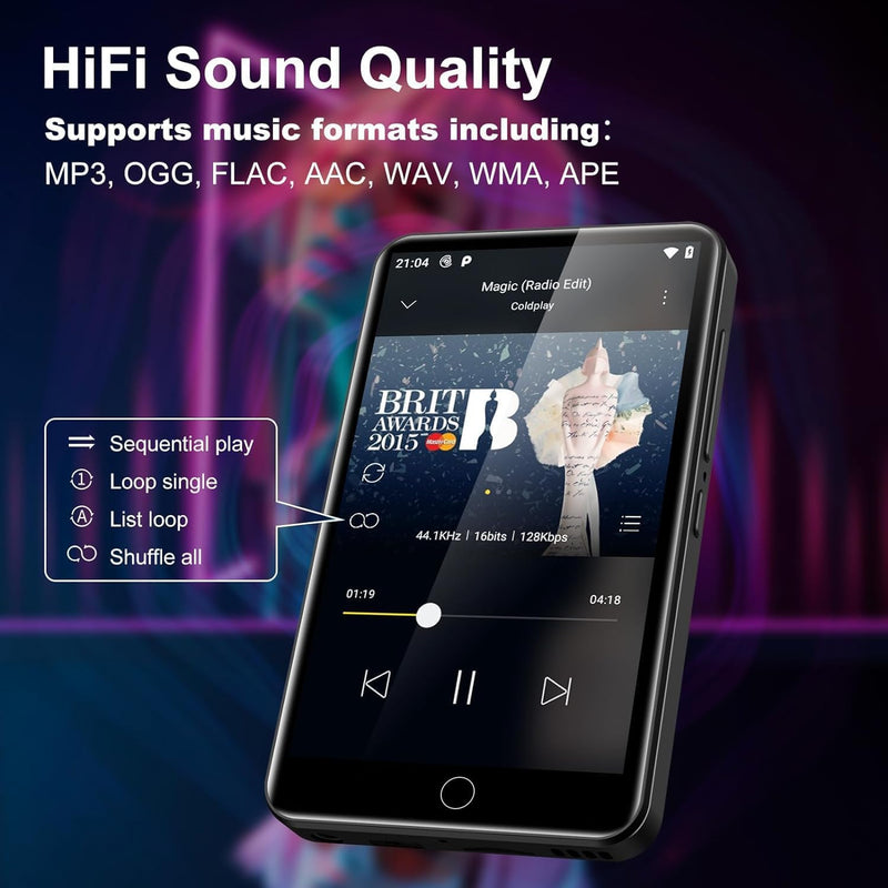80GB MP3 Player with Bluetooth and WiFi, Spotify Music Player, Hi-Res Lossless Audio MP4 Player, 4.02Inch HD Touchscreen, Supports Spotify, Amazon Music, Audible Black-80GB