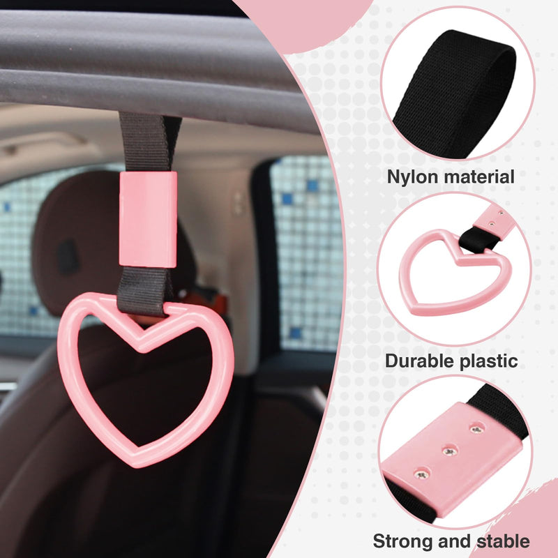 2PCS Heart Shaped Car Handle Straps, Rear Bumper Warning Keychain Ring with Drift Charm for Car Exterior Interior Accessories (Pink) Pink