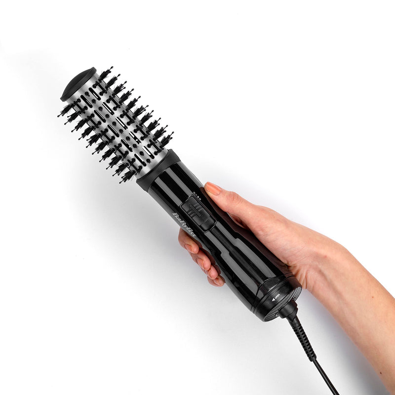 BaByliss Flawless Volume Hot Air Brush - Dry and Style in One, Titanium-Ceramic 38mm Barrel for Smoothness, Ionic Frizz-Control, Black, 2764U Single