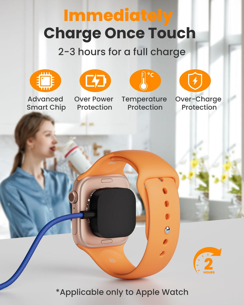 Multi Fast Charging Cable for Apple Watch - 100W Dual USB C Fast Charging Cable for iPhone 17/16/15/14/13/iWatch, 3 in 2 Portable Watch Charging Cord with 2 USB C and iWatch Charger Port, 6.5FT