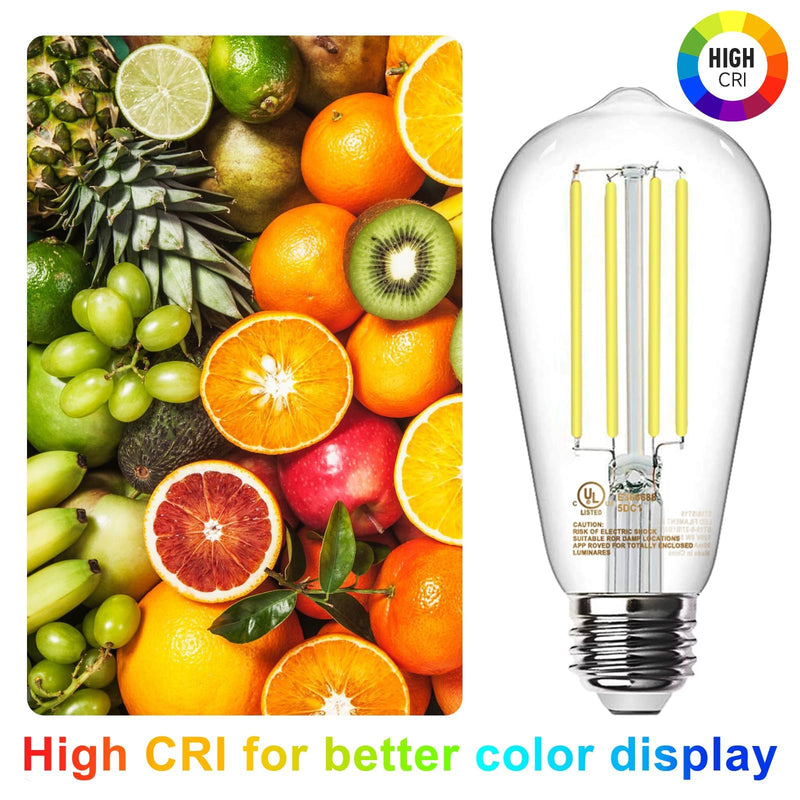 TJOY 12 Pack E26 Base Vintage LED Edison Light Bulbs, 60W Equivalent Dimmable, 4000K Natural White, 8W ST58 LED Filament Bulbs, 800Lumens, CRI80+, Antique Glass Style for Home, Bedroom, Farmhouse 12 Pack - 8W Natural White 4000k