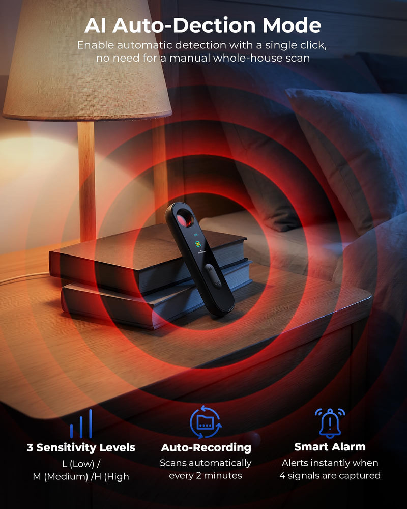 7-in-1 Hidden Camera Detectors, Auto-Detection Anti-Spy Camera Finder | LED Display, AI Chip 25H Battery Wireless GPS Tracker & Bug Detector, Portable RF Signal Scanner for Hotel, Airbnb, Car