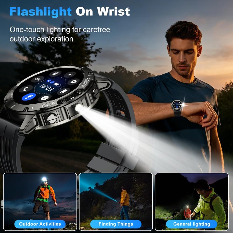 Smart Watch for Men Fitness Tracker: Waterproof Make Answer Call Running Digital Mens Watches Military Smartwatch Android Phone iPhone Samsung Compatible SpO2 Sleep Heart Rate Monitor Step Pedometer Black