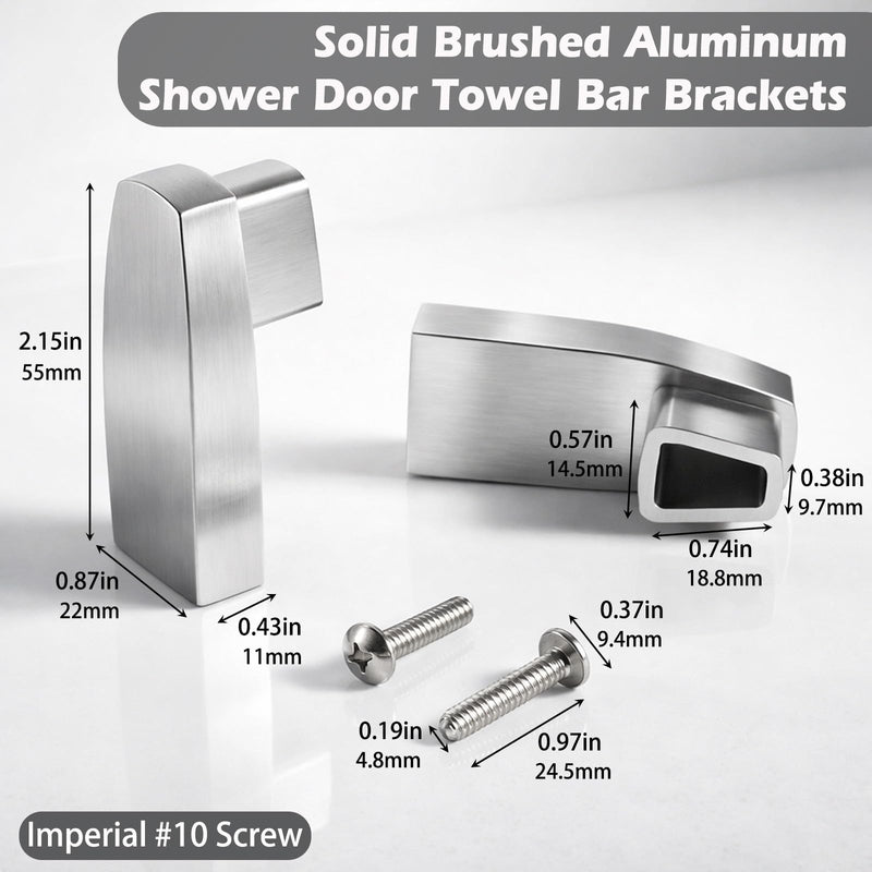 Solid Aluminum Shower Door Towel Bar Brackets – Heavy-Duty Metal Replacement Brackets for Alumax & Basco Framed Doors – Rust-Proof Shower Door Handle Replacement Parts (2-Pack, Silver)