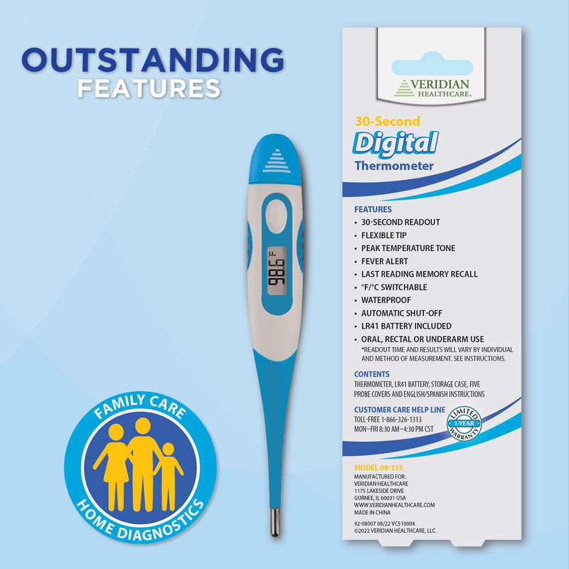 Veridian Oral & Rectal Digital Thermometer Stick Digital Display 08-355 1 Each