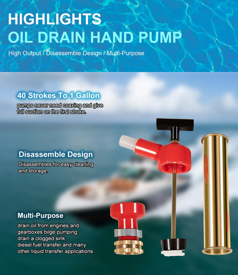Yoursme 34060-0130 Marine Engine Oil Drain Hand Pump Boat Oil Change Pump Fits for OMC, Mercruiser, Brass,10.25" Long, 1.25" Diameter