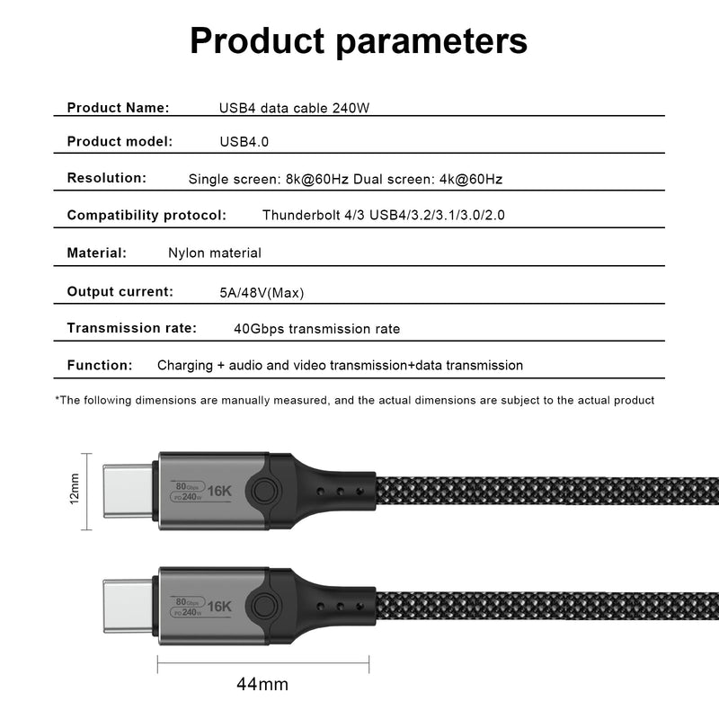 Thunderbolt 4 Cable 6.6ft with 40Gbps Sync, 240W Charging, 8K/5K@60Hz Display for MacBook, SSD, iPhone 16/15, Docking, eGPU, Monitor