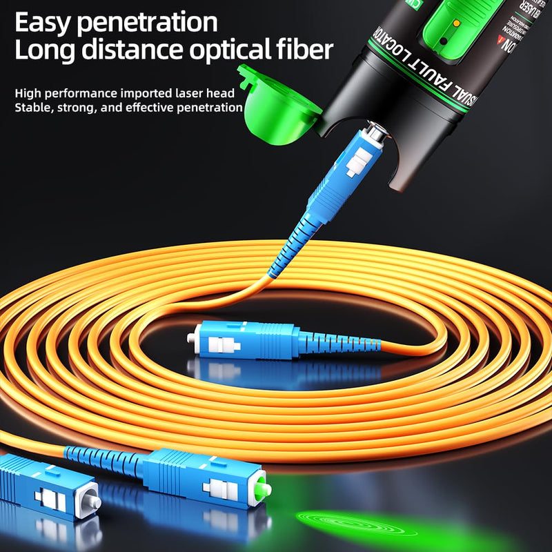 Green Light Fiber Optic Tester - Visual Fault Locator, ≤5mW Class IIIA 510nm Wavelength, Compatible with SC/FC/ST/LC Interfaces, Ideal for Network Maintenance & Data Center Technicians. HT-30