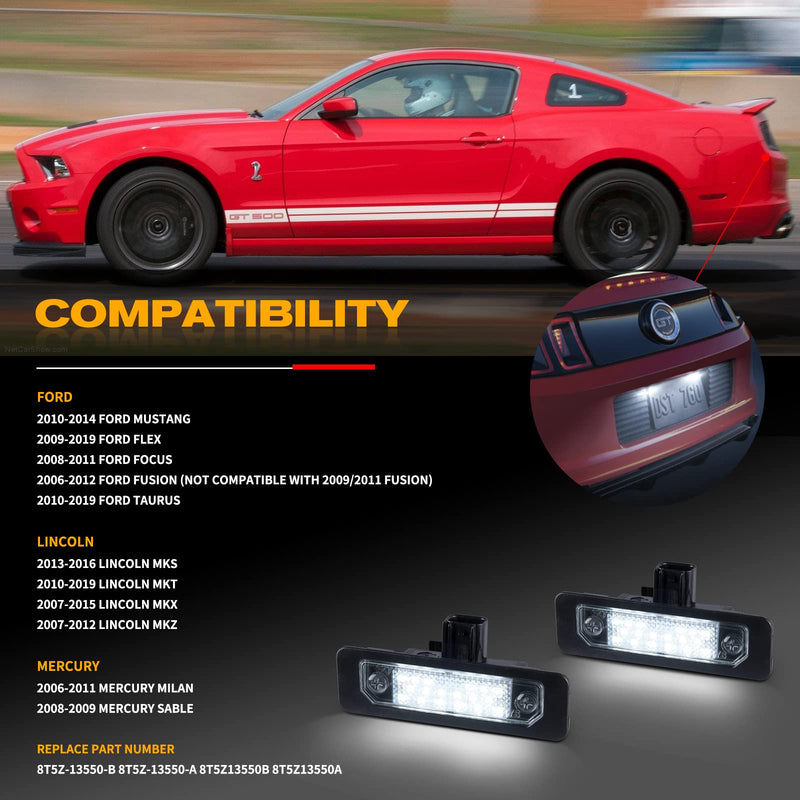 Gempro LED License Plate Lights Rear Tag Lamps for 2010-2014 Ford Mustang Fusion Taurus Lincoln MKS MKT 2010-2014 Mustang