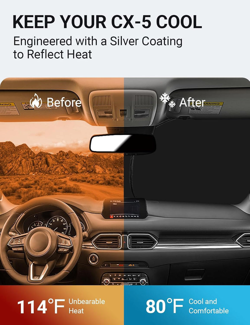 Proadsy 2025 Upgrade Windshield Sun Shade Custom Fit Mazda CX5 CX-5 2017-2024 2025 4-Layer Foldable Front Sunshade Protector Sun Visor Blocks UV Rays Keep Car Cooler Mazda CX-5 2017-2024 2025