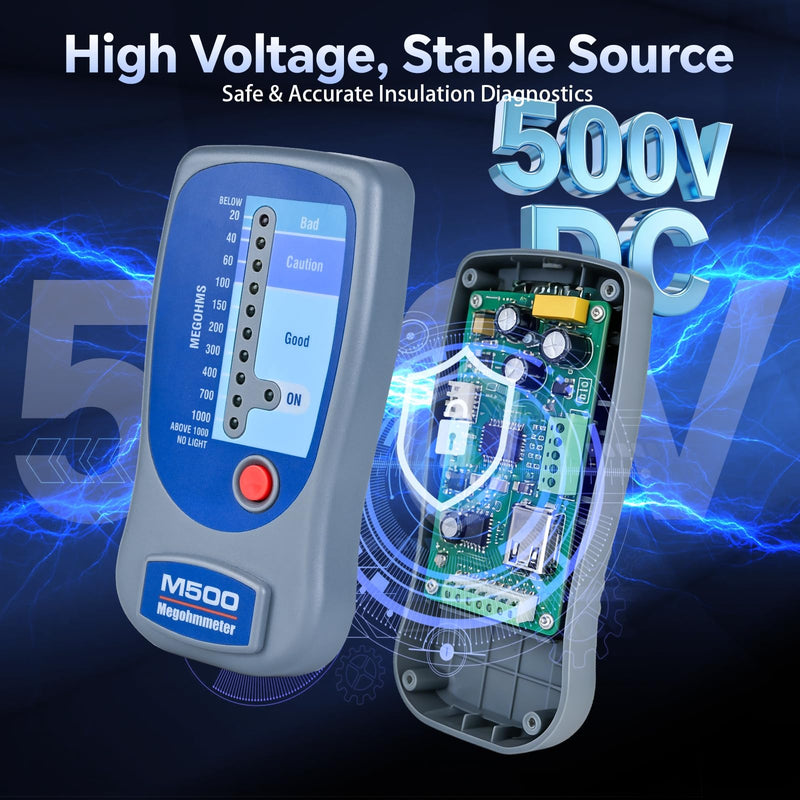M500 Megohmmeter, 500 Volts Digital Insulation Tester up to 1000 megohms, Compatible with SUPCO M500 Megohmmeter, Professional Megger for HVAC Compressors, Motors & Home Electrical Systems