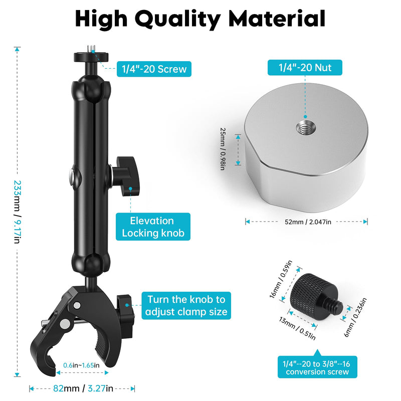 Starlink Mini Clamp Mount, Aluminum Starlink Mini Pole Mount Kit with 1/4"-20 & 3/8"-16 Thread & Clamp Bracket for 2026/2025 StarLink Mini, RV, Camper, Boat, Roof Rack, Balcony For Starlink Mini