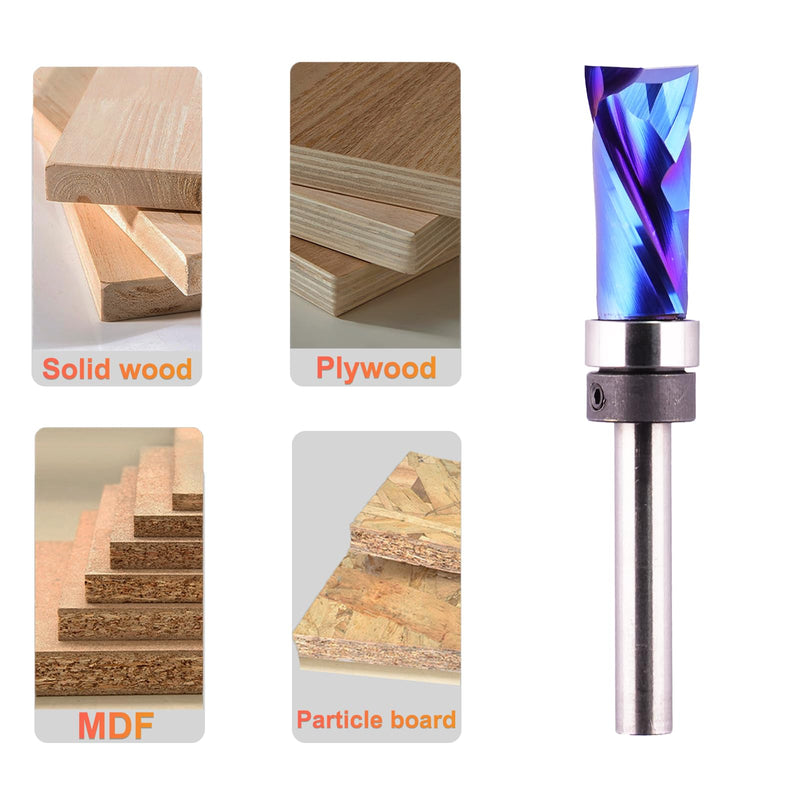 Template Top Bearing Compression Flush Trim Router Bit 1/4" Shank 1/2" Cutting Diameter 1" Cut Height Pattern and Mortising Flush Cut Trim Bit for Woodworking Trimming 1/2" Dia, 1" Height, 1/4 Shank