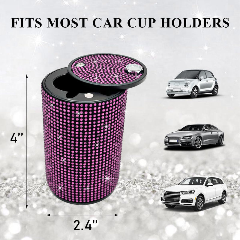 Bling Car Ashtray, Rhinestones Auto Mini Car Ashtray Portable with Lid Smell Proof, Smokeless Vehicle Cigarette Ashtray Ash for Women, Universal Interior Car Accessories (Pink) Pink