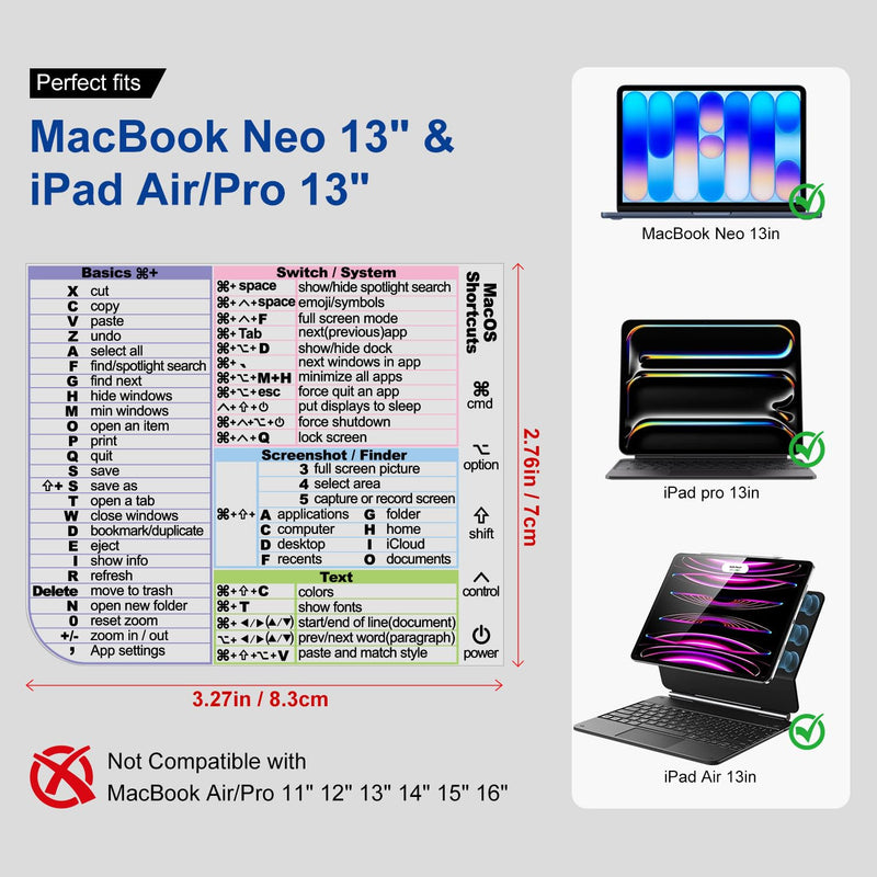 2PCS MacBook Neo Accessories, Mac Shortcut Sticker for 2026 MacBook Neo 13" | for Apple iPad Pro/Air 13" Magic Keyboard, MacOS Laminated Vinyl Shortcuts Keyboard Stickers for New MacBook Users MacBook Neo 13" Clear