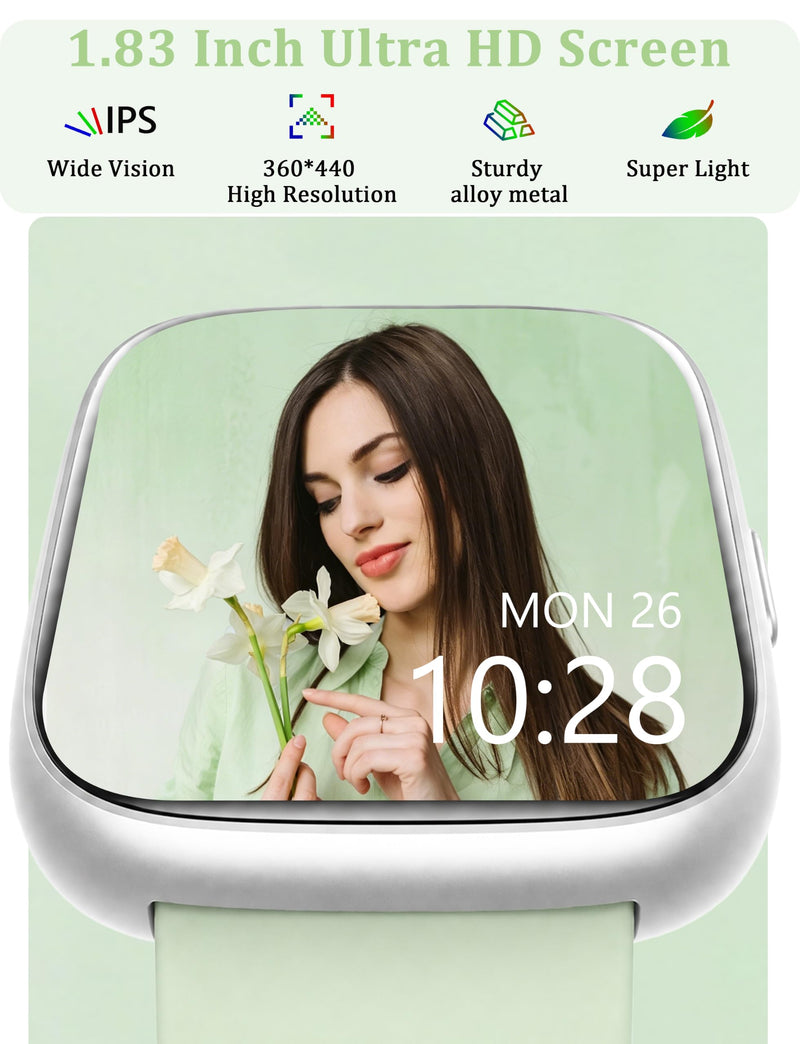 LODIMEKE Smart Watch, Alexa Built-in, Answer/Make Calls 44mm Smartwatch Women Men, 1.83" Sports Watch IP68 Waterproof, Heart Rate Sleep Stress Monitor, Step Counter Watch for Android & iOS Phone Mint Green