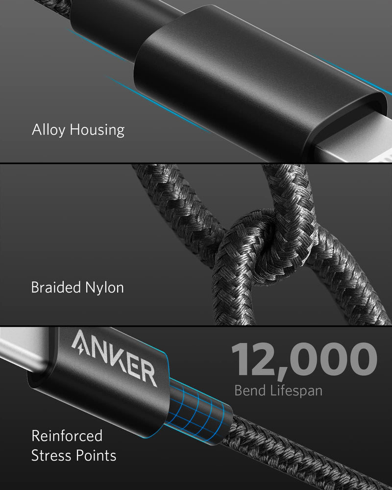 Anker New Nylon USB C to Lightning Cable, Apple MFi Certified for iPhone 14 Series, and More (2, Black, 6FT) 6 feet 2