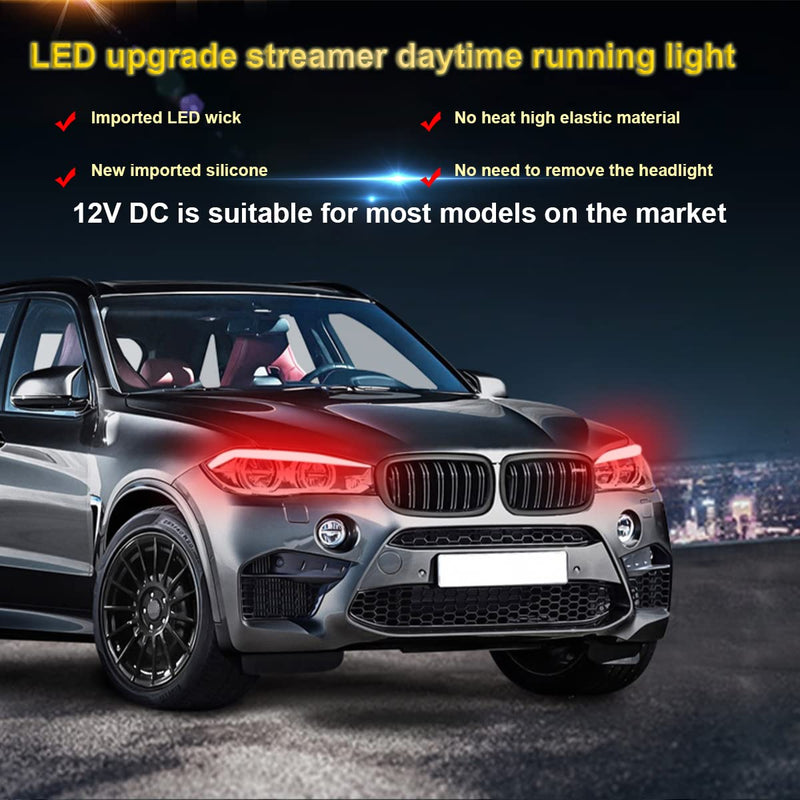 LED Headlight Strip Tube Light, 24 Inch Flexible DRL Daytime Running Light, Waterproof Switchback Sequential Flowing Turn Signal Lamp, Auto Accessories for Most Cars (Red/Yellow) Red/Yellow