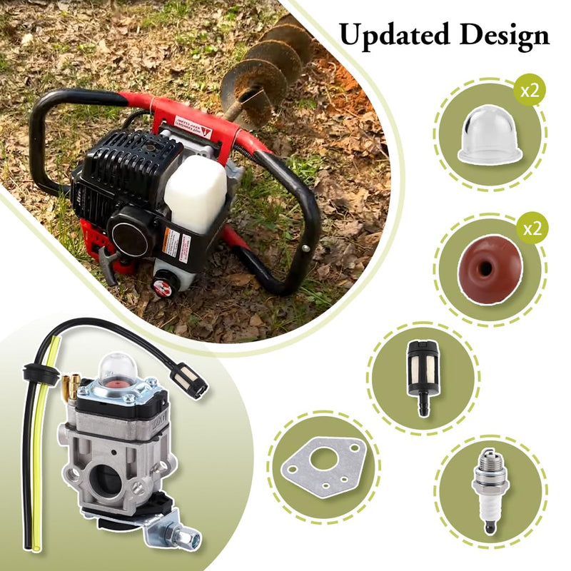 63022 Carburetor for Harbor Freight 52cc 2HP Predator Earth Auger 63022 with Primer Bulbs Spark Plug Gasket Fuel Line Carb Kit, Replace 63022 56257 57341 52cc 63022