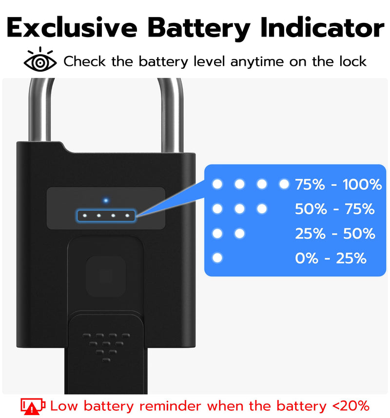 eLinkSmart Fingerprint Padlock with Key Backup, Heavy Duty Weatherproof Bluetooth Biometric Keyless Electronic Digital Smart Pad Lock for Gate Outdoor Fence Storage Locker Pool Shed