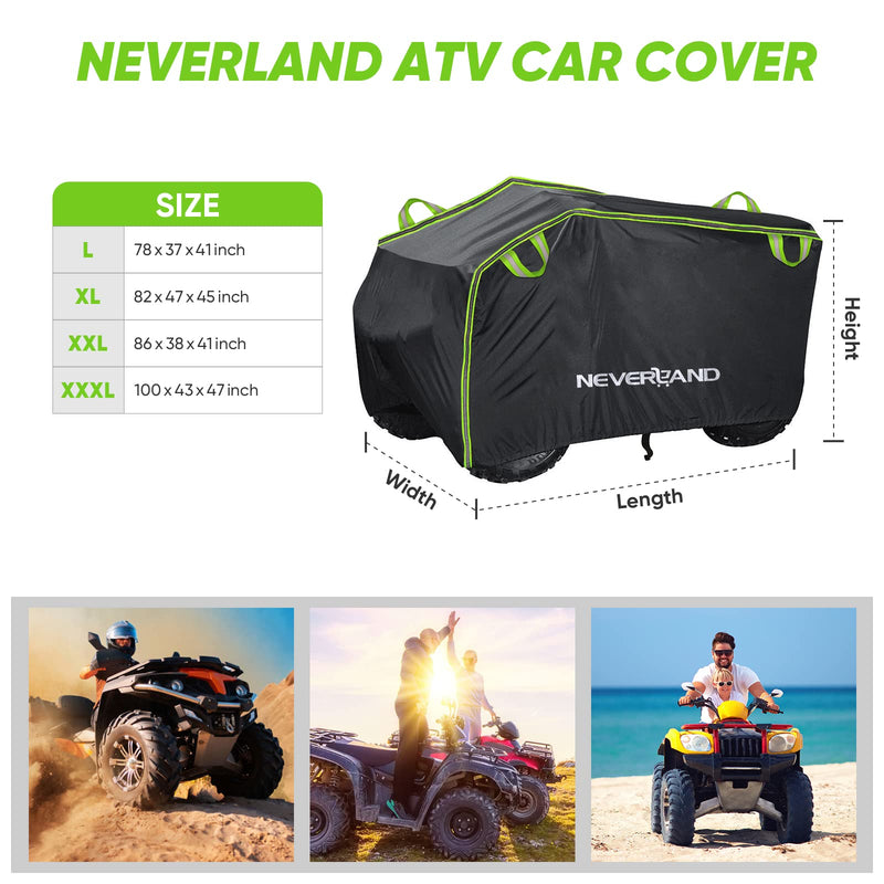 NEVERLAND ATV Cover, Waterproof Heavy Duty 4 Wheeler Cover with Buckle, Dustproof Anti UV Windproof All Weather Outdoor Storage Quad Cover for Polaris Sportsman Yamaha Honda Coleman XL XL-82.7''L x 47.2''W x 45.2''H