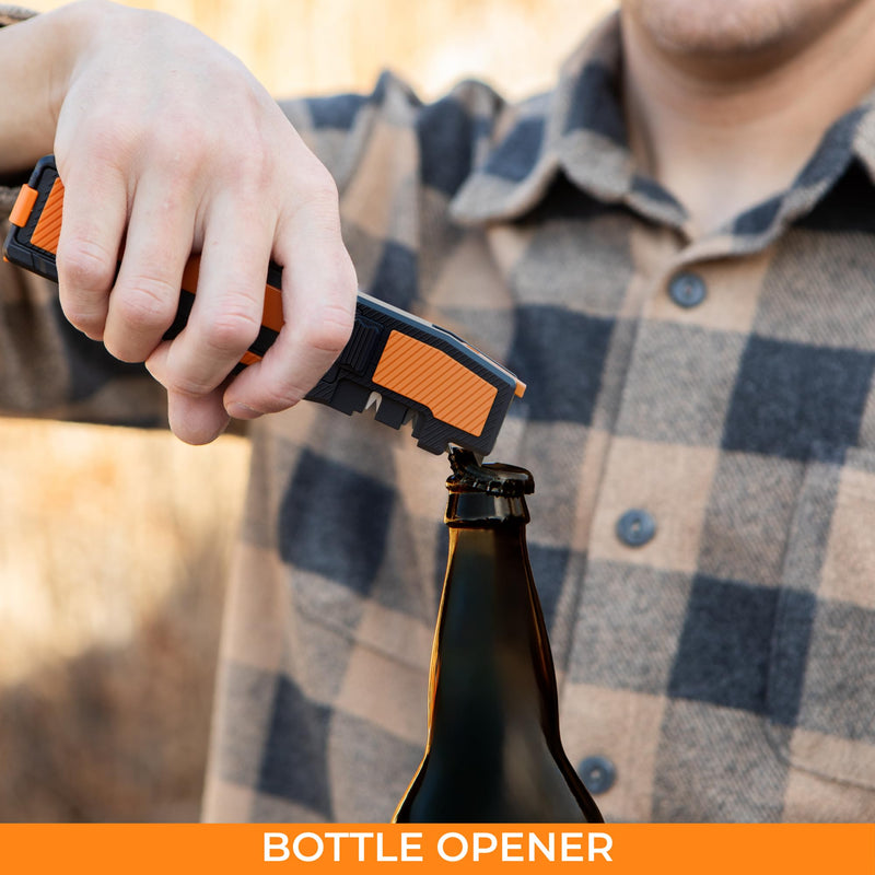 8-in-1 Pocket Field Knife Sharpener – Guided Diamond Whetstones, Diamond Rod, Leather Strop, 2 Sharpening Slots, Fire-Starter Ferro Rod & Whistle – Outdoor, Yard, Camping by Orange Ninja