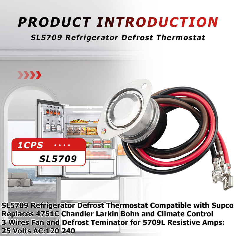 5709L Refrigerator Thermostat Compatible with Supco Refrigerator Cold Control Thermostat SL5709, Refrigerator Defrost Thermostat for 4751C Chandler, Larkin, Bohn and Climate Control, Defrost Teminator