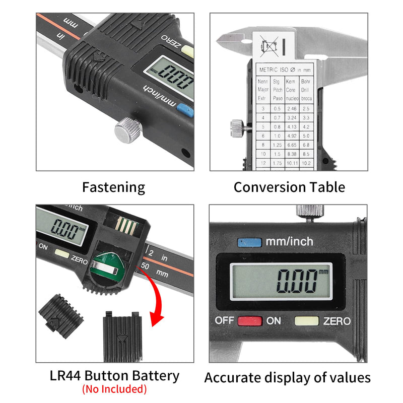 Electronic Digital Vernier Caliper, 50mm / 2in High Precision Portable Caliper Measuring Tool (Delivered Without Battery)