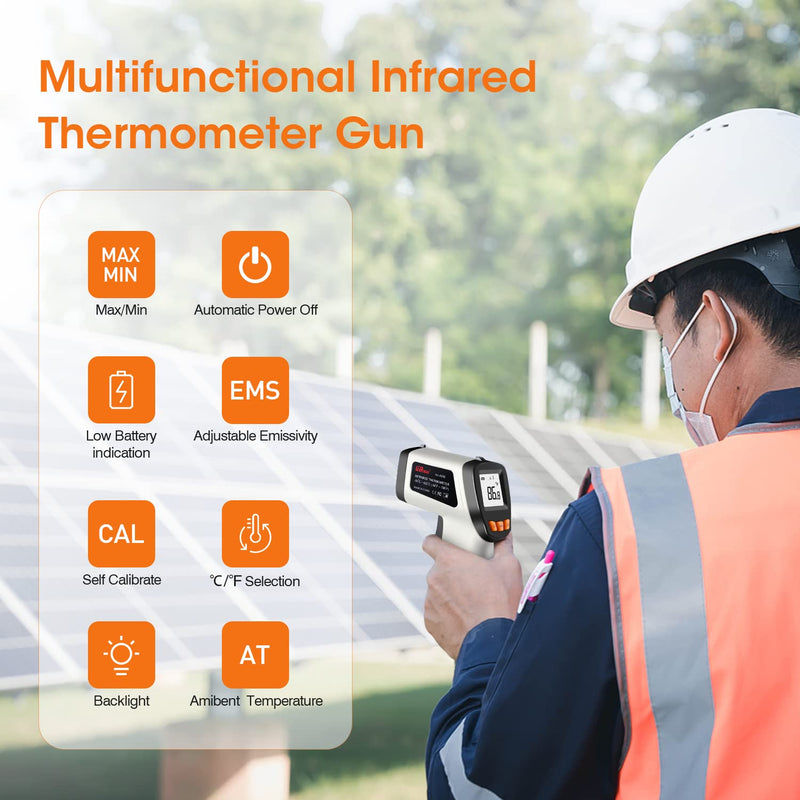 Infrared Thermometer, LEERCHUANG Digital Temperature Gun for Pizza Oven, Non-Contact Laser Thermometer Gun W Adjustable Emissivity for Cooking/Industrial, -58°F ~ 788°F (-50°C ~ 420°C), Gray 788°F-Gray