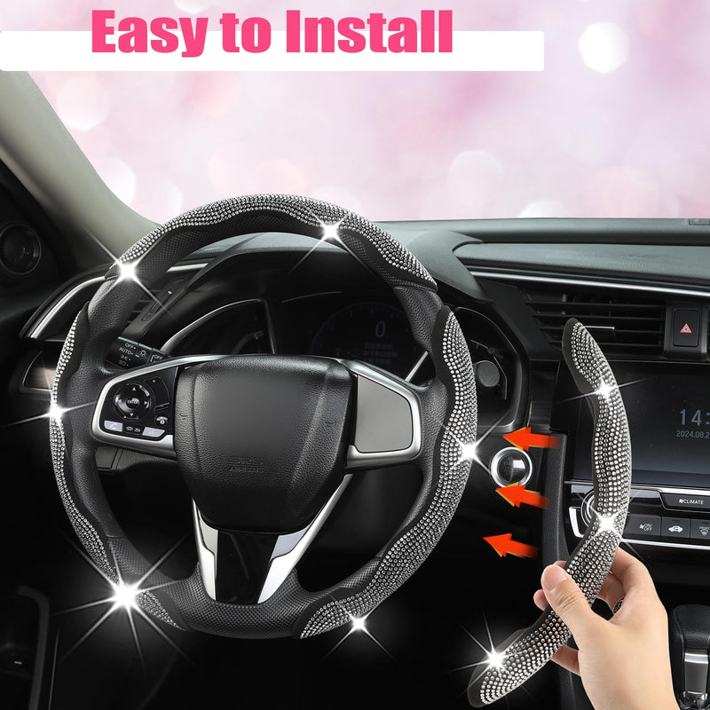 West Llama Diamond Bling Car Steering Wheel Cover with Crystal Rhinestones,3PCS Segmented Steering Wheel Protector,Universal for 99% Cars for Women(Black with White Diamond) 3 Pieces Black with White Diamond Rhinestones