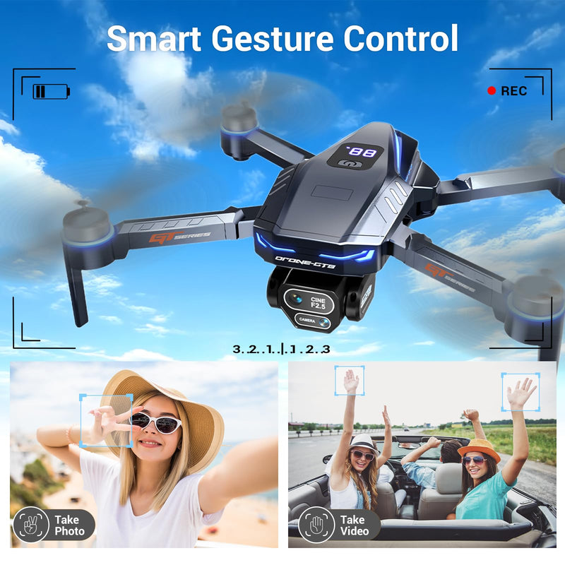 Drones with Camera for Adults 4k Foldable RC Quadcopter with 3 Camera, Brushless Motor Drone for Beginners Adjustable Camera, 360° Flip
