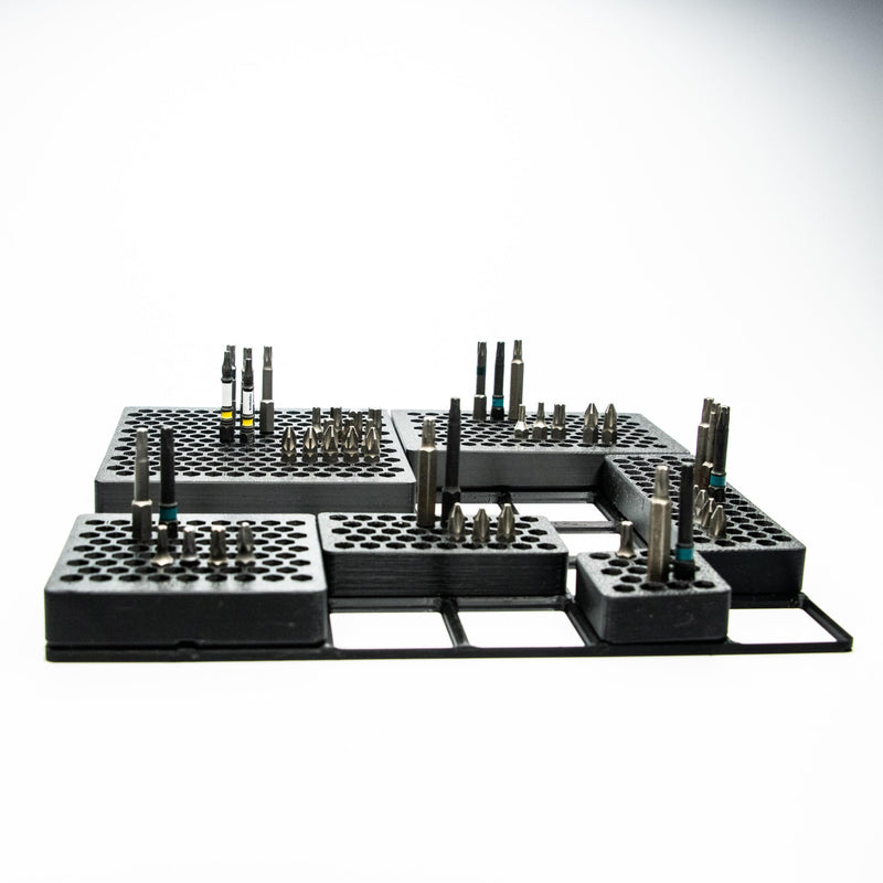 BOB'S TOOL COMPANY | Modular 1/4” Hex Bit Organizer System | 202-Slot Screwdriver/Driver Bit Holder for Toolbox & Workbench Storage | Gridfinity Compatible (Black, 126 mm x 126 mm) 202 Hex Slots - 126 mm x 126 mm Black