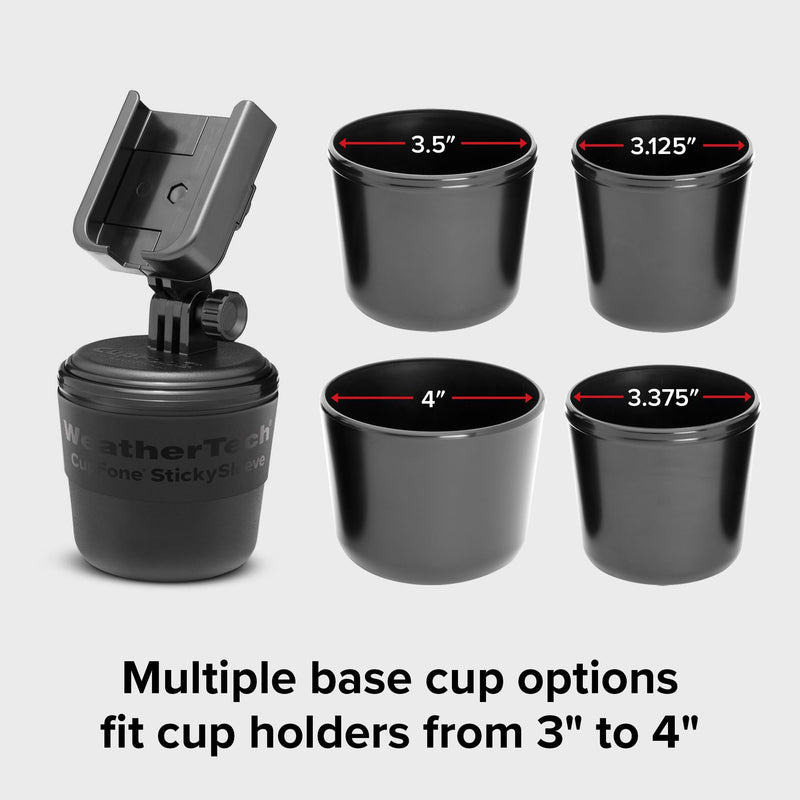 WeatherTech CupFone, Universal Cup Holder Phone Mount for Cars – Adjustable & Secure Fit with Open Access for Charging – Compatible with iPhone, Android - Black Regular