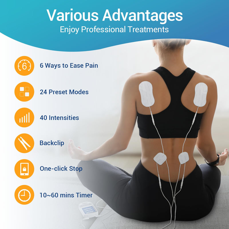 Comfytemp TENS Unit Muscle Stimulator, FSA HSA Eligible Dual Channels TENS Machine for Pain Relief, Electronic Pulse Massager for Back, Period Cramps, Neck, Sciatica, 24 Modes