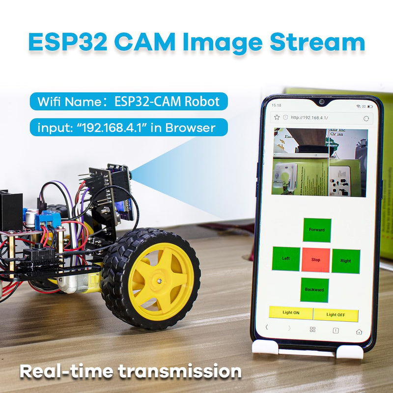 LAFVIN Camera Robot Car Kit for ESP32, WiFi Real-Time Video Streaming 4WD Smart Robot Car, L298N Motor Driver DIY STEM Programming Robot Kit with Complete Tutorial