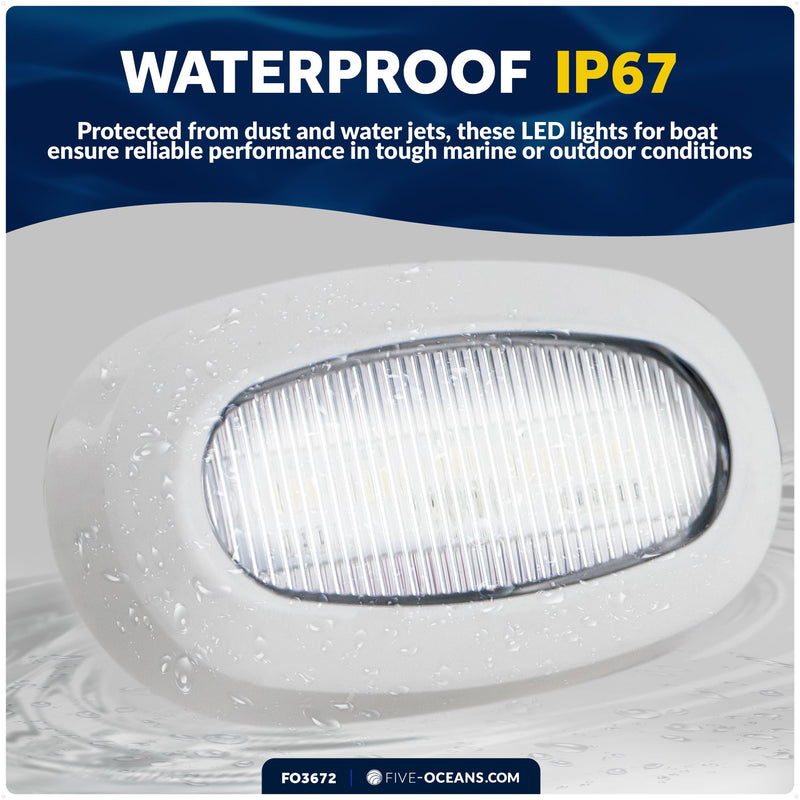 Five Oceans Oblong LED Courtesy Light, Cool White, IP67 Waterproof, 12V, Marine Light for Boat Interior, Deck, Cockpit, Pontoon, Fishing Boat, Yacht, Sailboat, RVs - FO3672 1