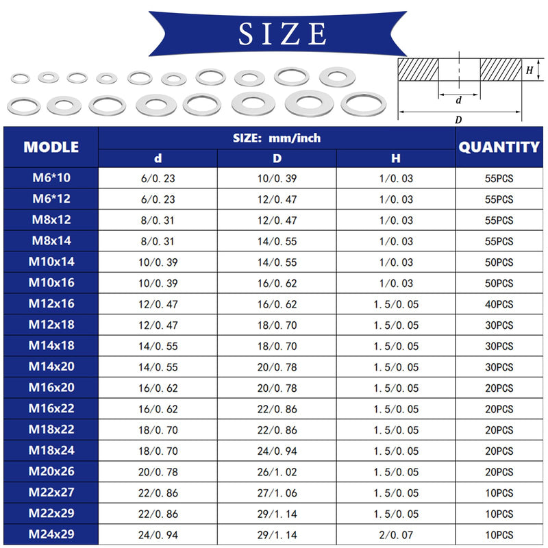 580PCS Crush Washer Oil Drain Plug,18 Sizes Aluminum Oil Drain Plug Gasket Assortment,Automotive Engine Crush Washers (M6 M8 M10 M12 M14 M16 M18 M20 M22 M24) 580PCS (M6-M24)