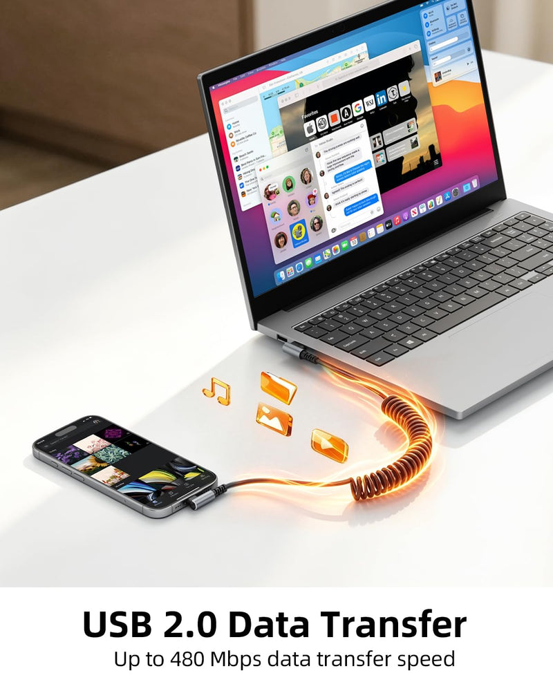 Short Right Angle Coiled USB A to USB C Cable 0.6ft-1ft 2 Pack, for Car | Stretchable USB C 90 Degree Cable, 3A Fast Charging, For CarPlay, Android Auto, iPhone 17 16, Power Bank, USB-C Devices Black 1FT