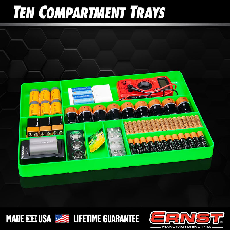 ERNST Tool Organizer Tray, Green, 10-Compartments, Storage, Garage, Workshop, Organization, Tools, Equipment, Heavy-Duty, Durable, Industrial, Workbench, Efficient Storage - Made in the USA 10-Compartment