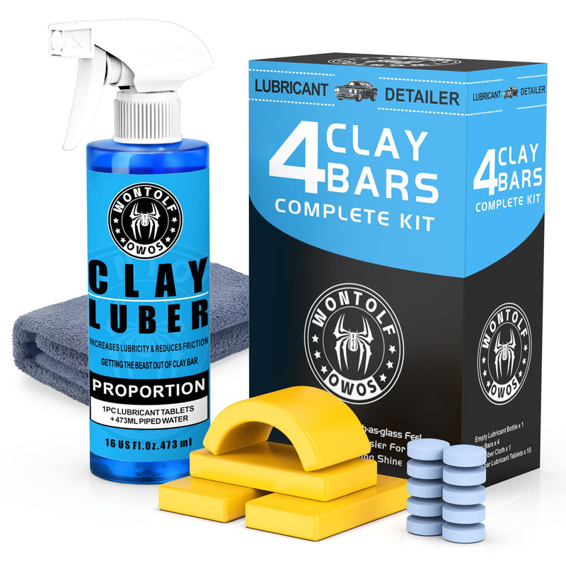 Car Clay Bars Auto Detailing and Clay Luber Synthetic Lubricant Kit, 4 Clay Bars, Clay bar Lubricant Tablets 10 Pack(1pc=16 fl oz), Spray Bottle and Microfiber Towel for Car Detailing Cleaning Clay Bar Kit